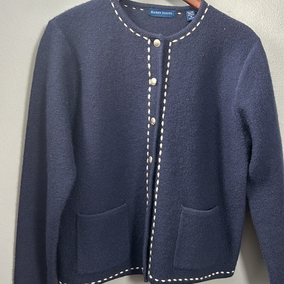 Karen Scott Light Navy Blue Tweed Style Cardigan size M sweater lady - Picture 6 of 16